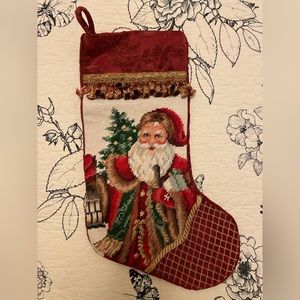 Stunning Vintage Christmas Santa Claus Needlepoint Stocking RARE NWT